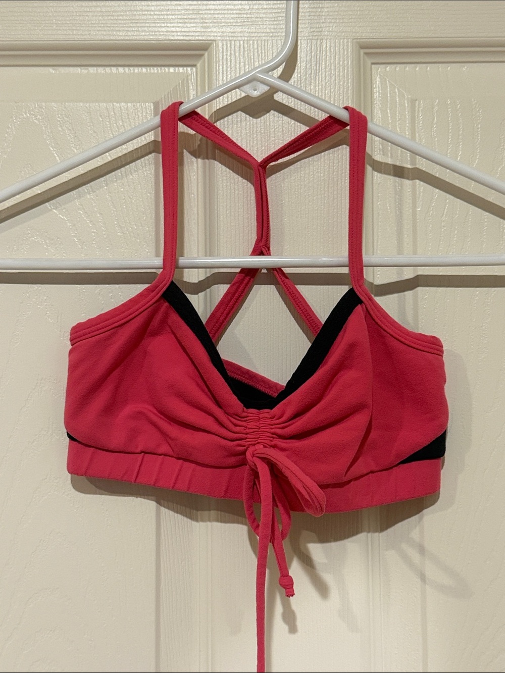 Pink Gather-Front Sports Bralette with Contrast Trim